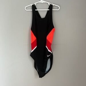 Nike Women's Black and Red One Piece Swimsuit